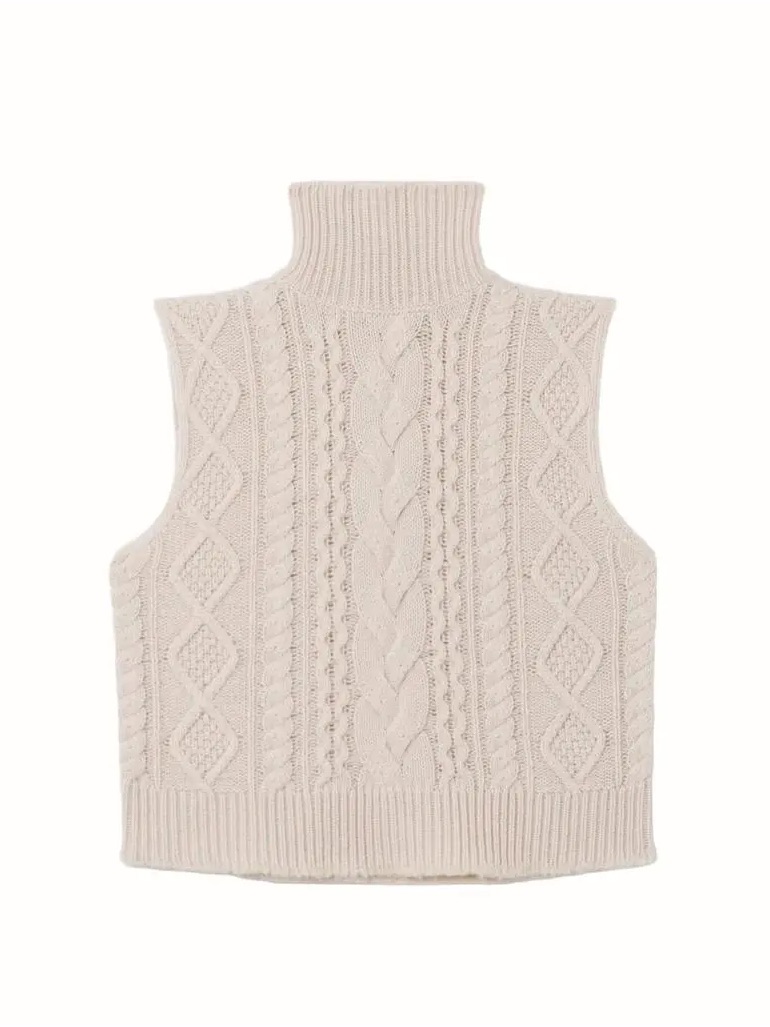 Re/Done- Women's Cable Turtleneck Sweater Vest Cream, New Extra Small